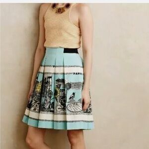 Anthropologie Balducci Scenic Paris Artwork Pleated Skirt